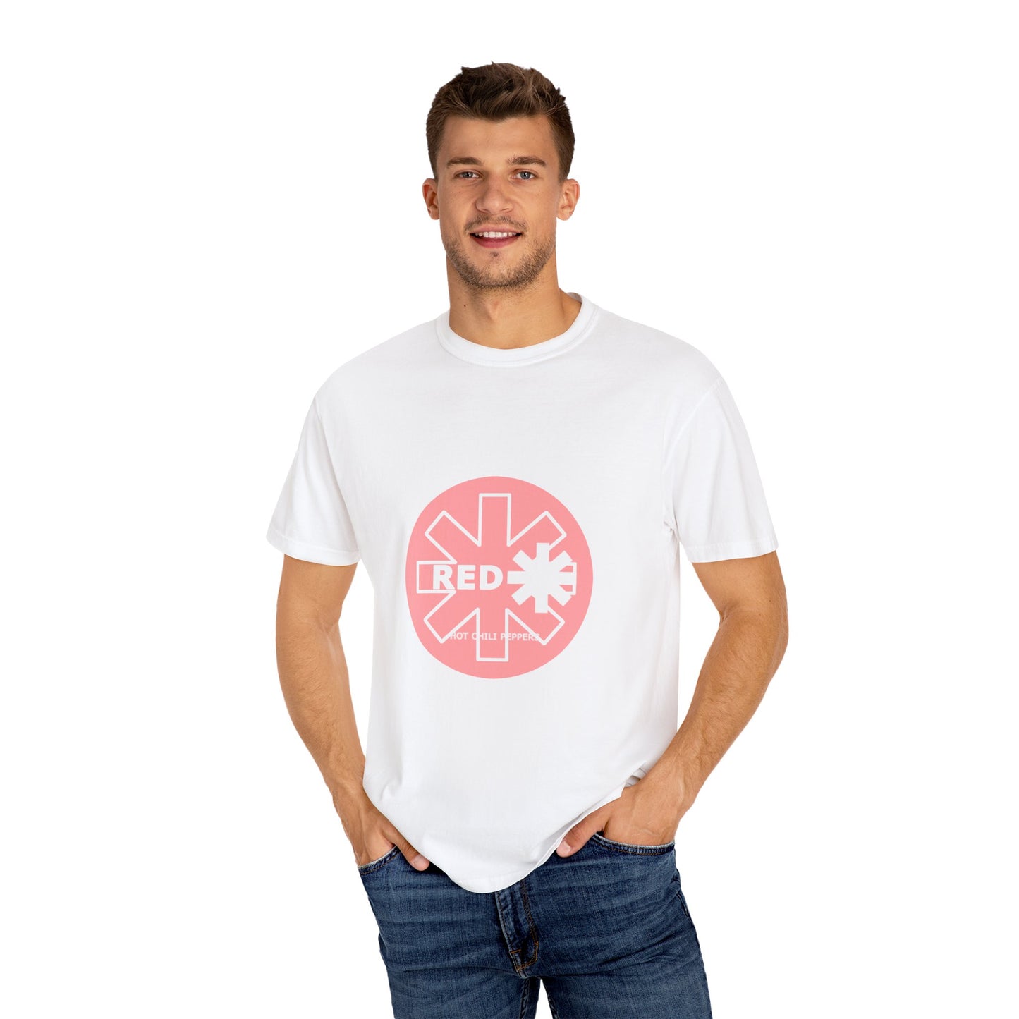 Unisex Garment-Dyed T-Shirt with Retro Red Snowflake Design, Casual Wear, Streetwear, Gift for Him/Her, Summer Essentials, Festival Fashion