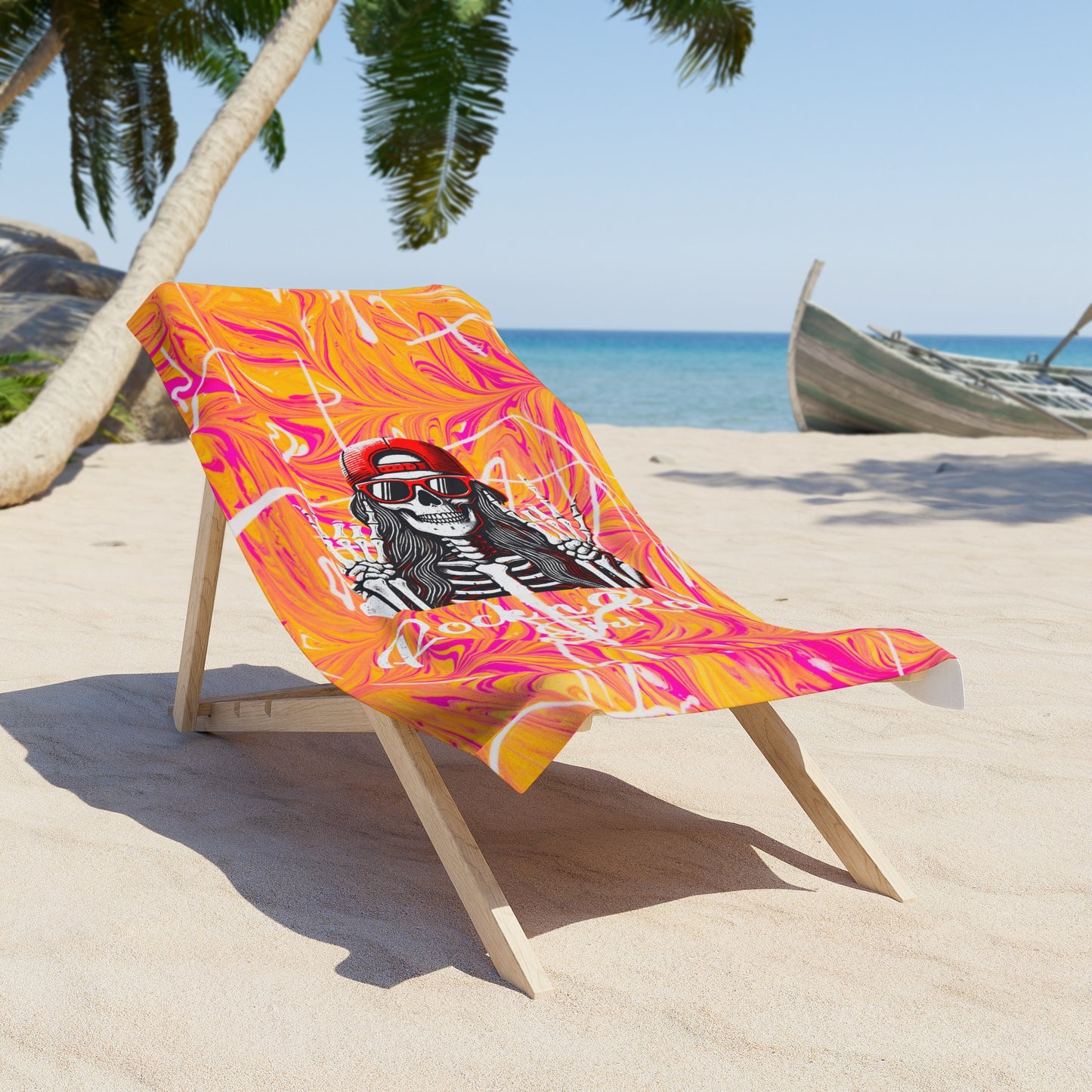 Vibrant Skull Beach Towel, Skull Towel for Summer, Beach Accessory, Poolside Decor, Gift for Beach Lovers