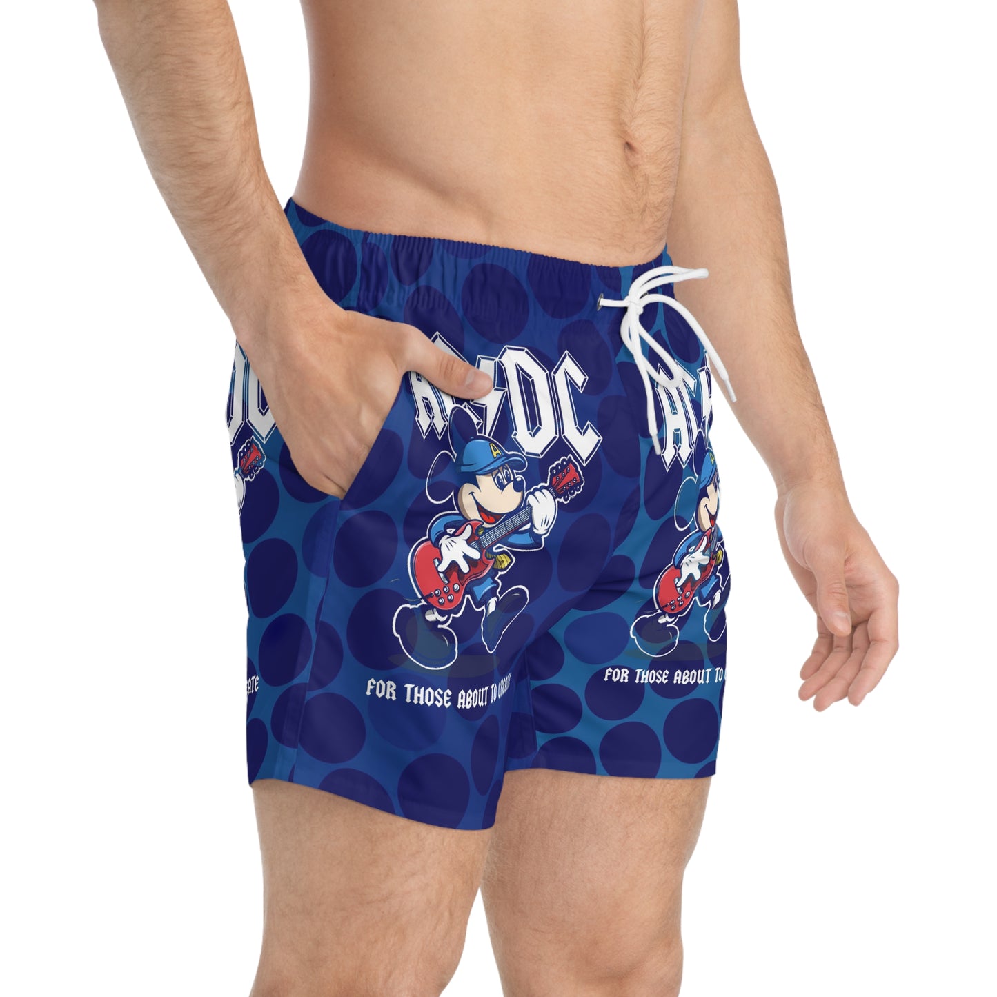 ACDC-Inspired Swim Trunks for Music Lovers, Fun Beachwear, Summer Vacation Shorts, Creative Pool Party Swimwear, Cool Gift for Musicians