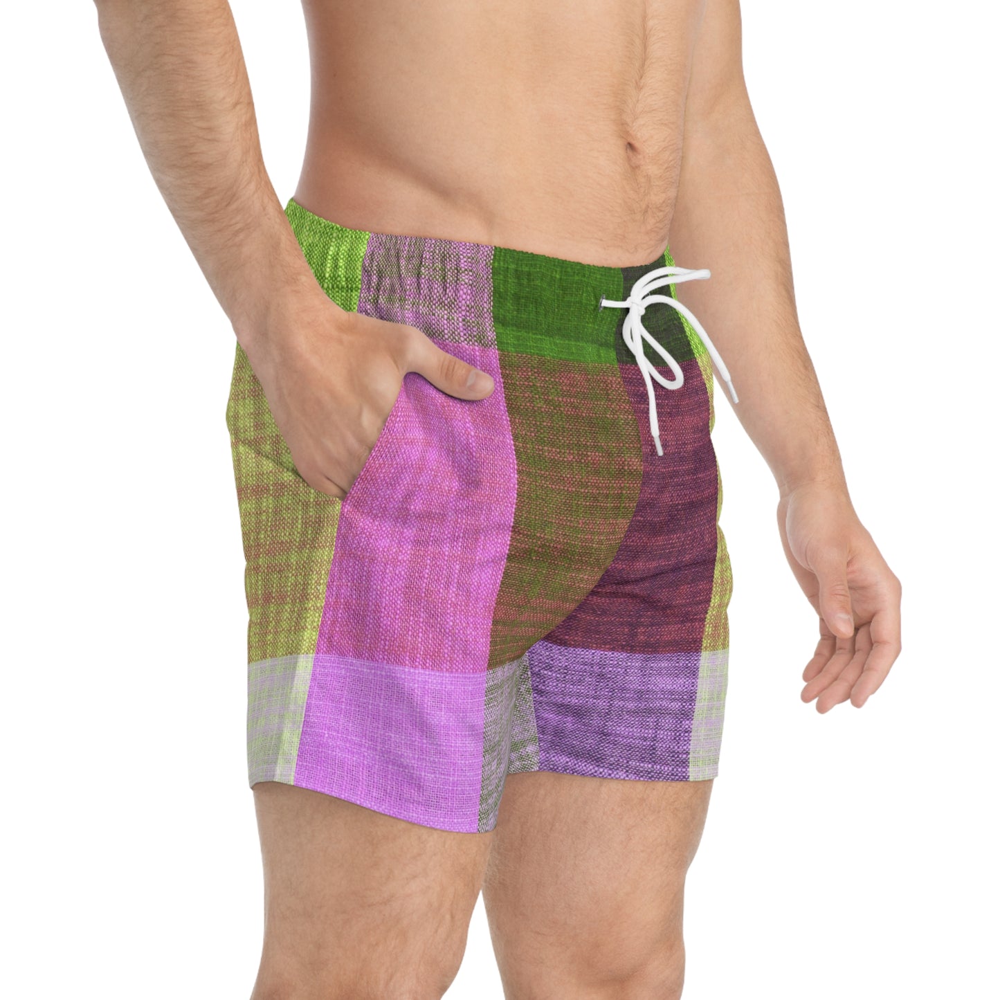 Vibrant Checkered Swim Trunks, Colorful Beachwear, Summer Swim Shorts, Pool Party Essentials, Unisex Vacation Bottoms, Trendy Swimwear
