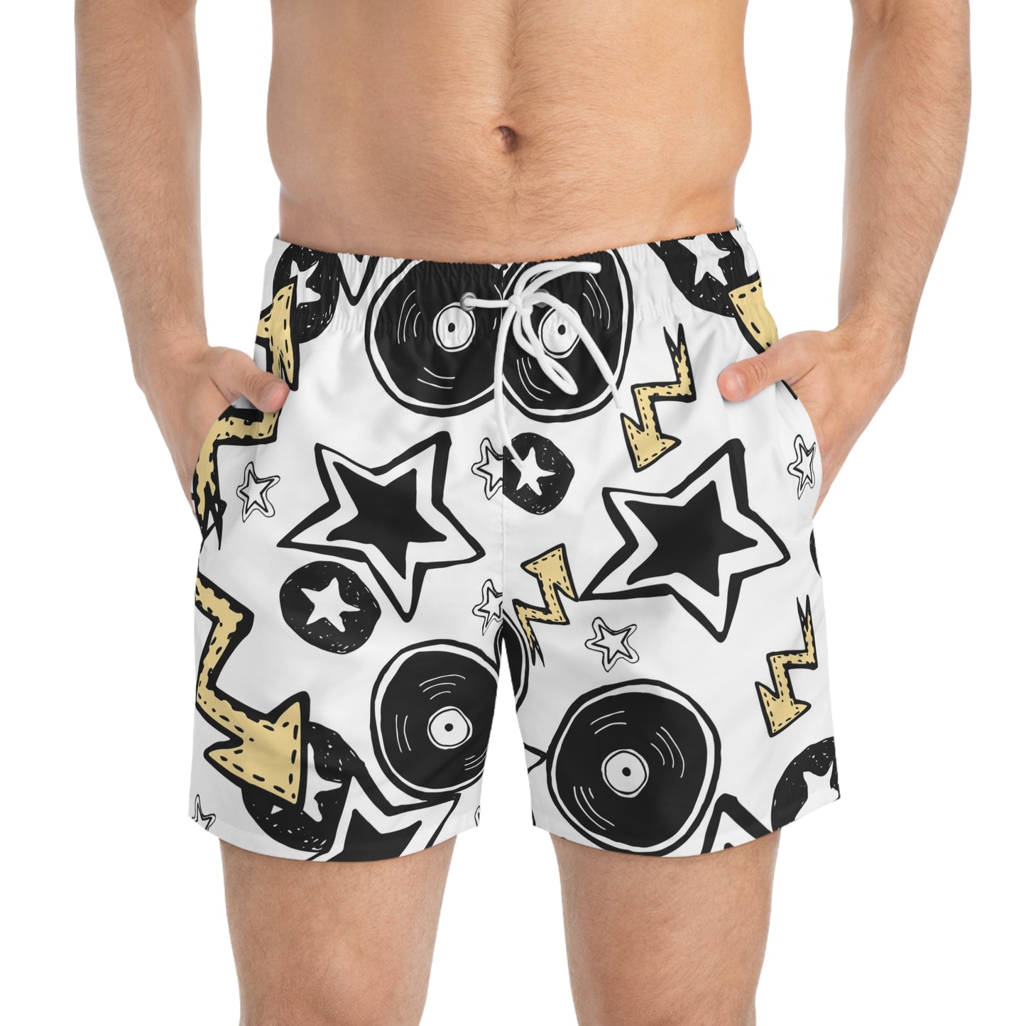 Groovy Music Swim Trunks, Vibrant Beach Shorts, Summer Party Attire, Poolside Essentials, Festivals, Music Lover Gifts