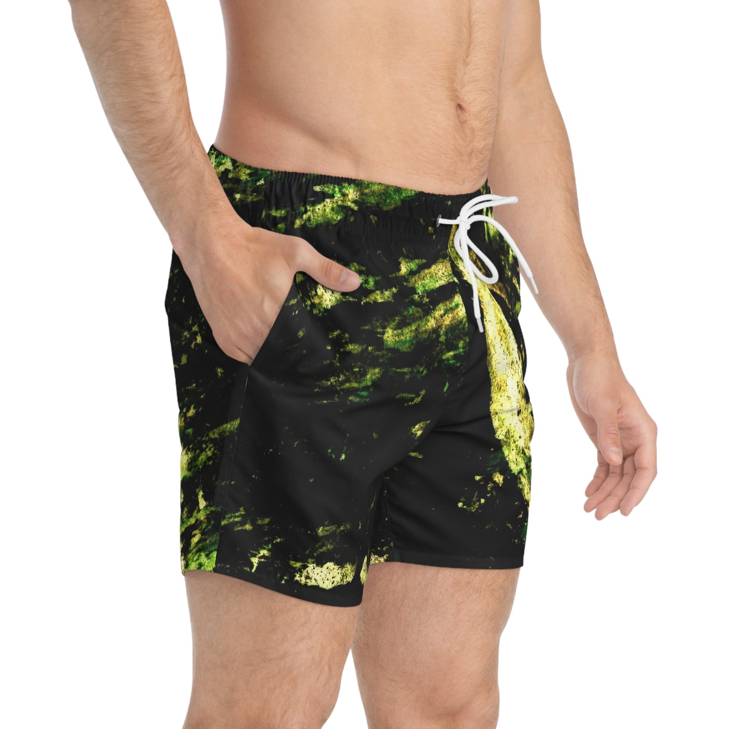 Bold Graphic Swim Trunks, Summer Beachwear, Vacation Essentials, Pool Day Outfit, Fun Swim Shorts, Vibrant Men's Swimwear