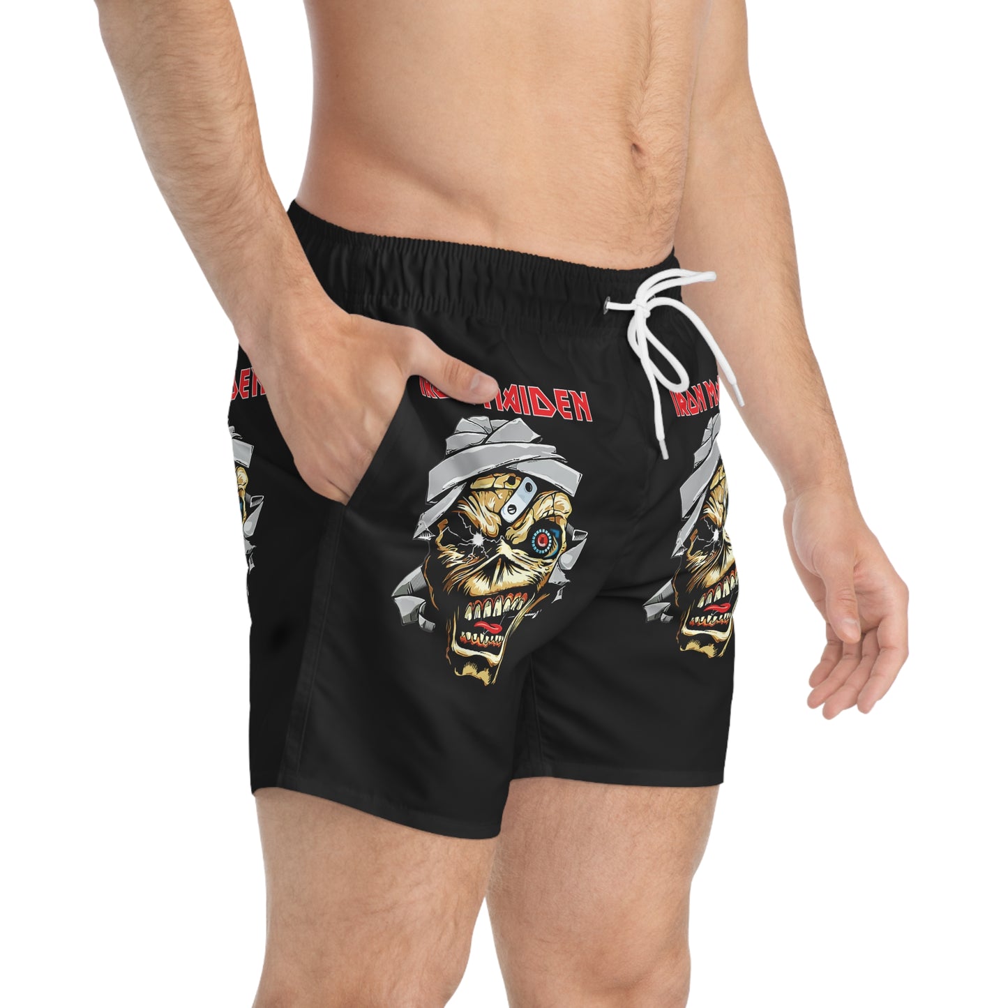 Iron Maiden Swim Trunks, Summer Beach Wear, Music Festival Shorts, Graphic Swimwear, Edgy Pool Apparel, Unisex Beach Fashion