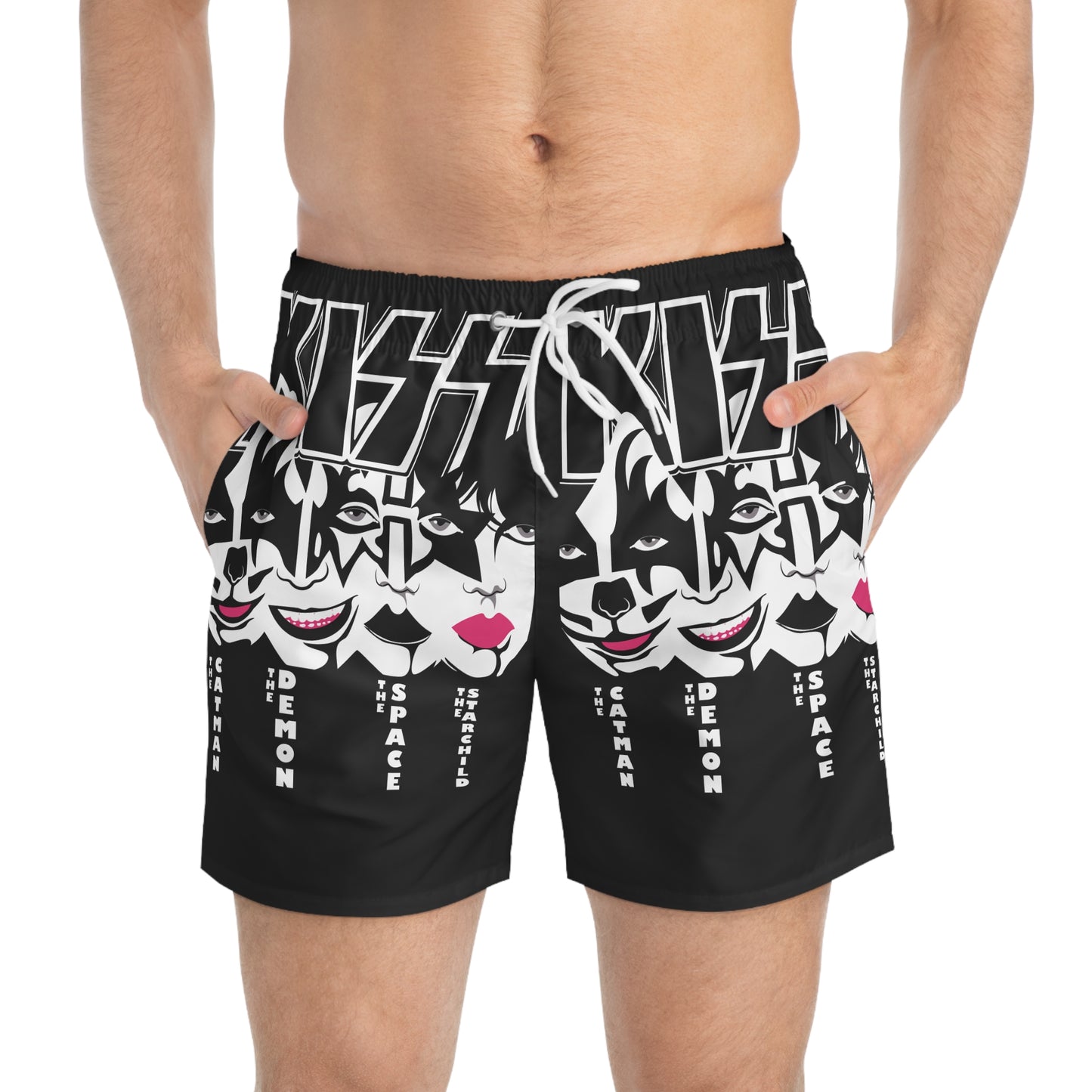 KISS Themed Swim Trunks, Rock Band Beachwear, Summer Swim Shorts, Music Festival, Vacation Wardrobe