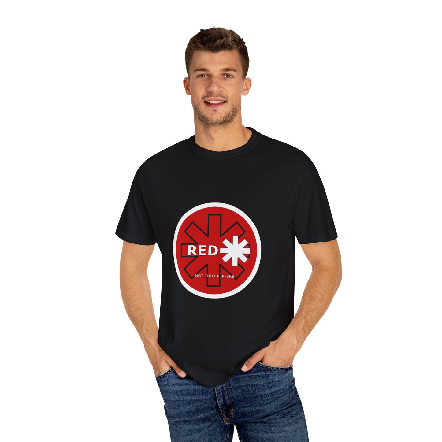 Unisex Garment-Dyed T-Shirt with Retro Red Snowflake Design, Casual Wear, Streetwear, Gift for Him/Her, Summer Essentials, Festival Fashion