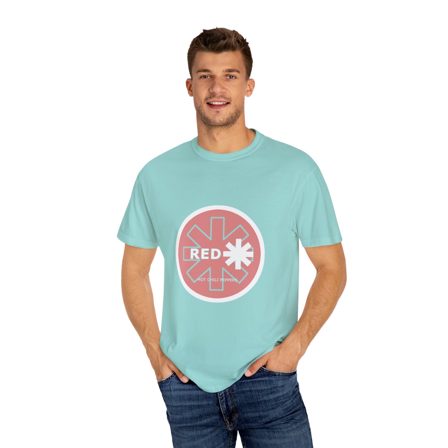 Unisex Garment-Dyed T-Shirt with Retro Red Snowflake Design, Casual Wear, Streetwear, Gift for Him/Her, Summer Essentials, Festival Fashion