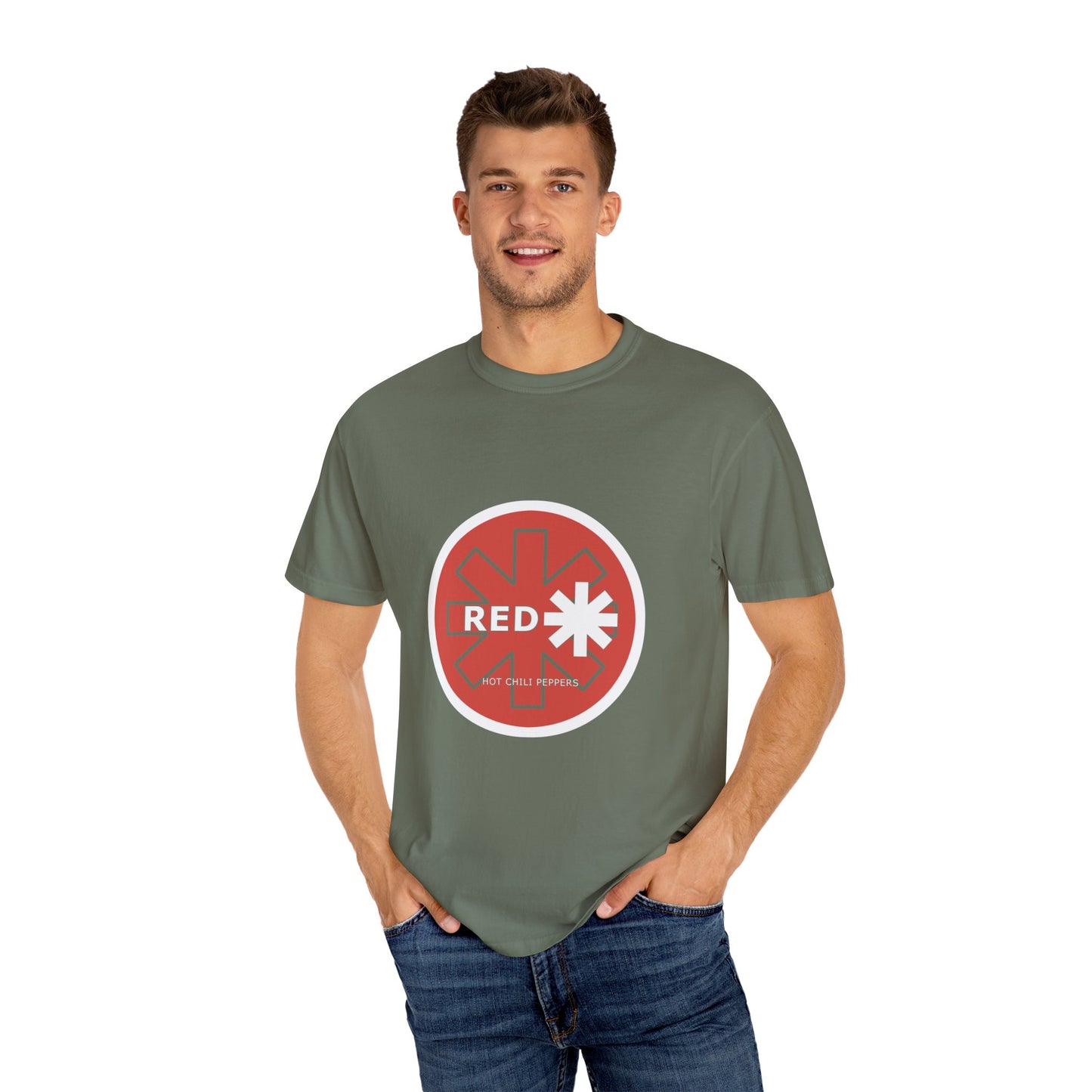 Unisex Garment-Dyed T-Shirt with Retro Red Snowflake Design, Casual Wear, Streetwear, Gift for Him/Her, Summer Essentials, Festival Fashion