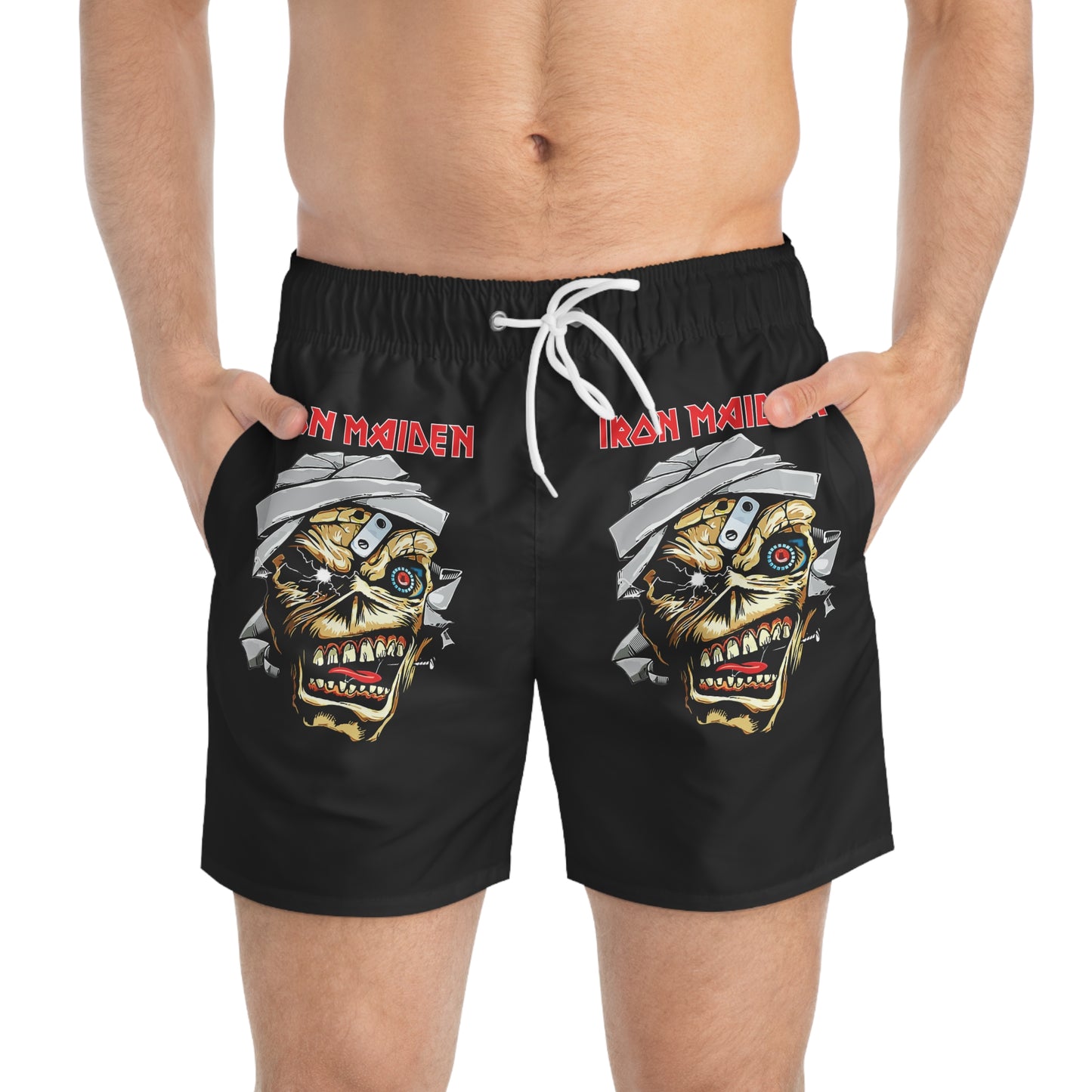 Iron Maiden Swim Trunks, Summer Beach Wear, Music Festival Shorts, Graphic Swimwear, Edgy Pool Apparel, Unisex Beach Fashion