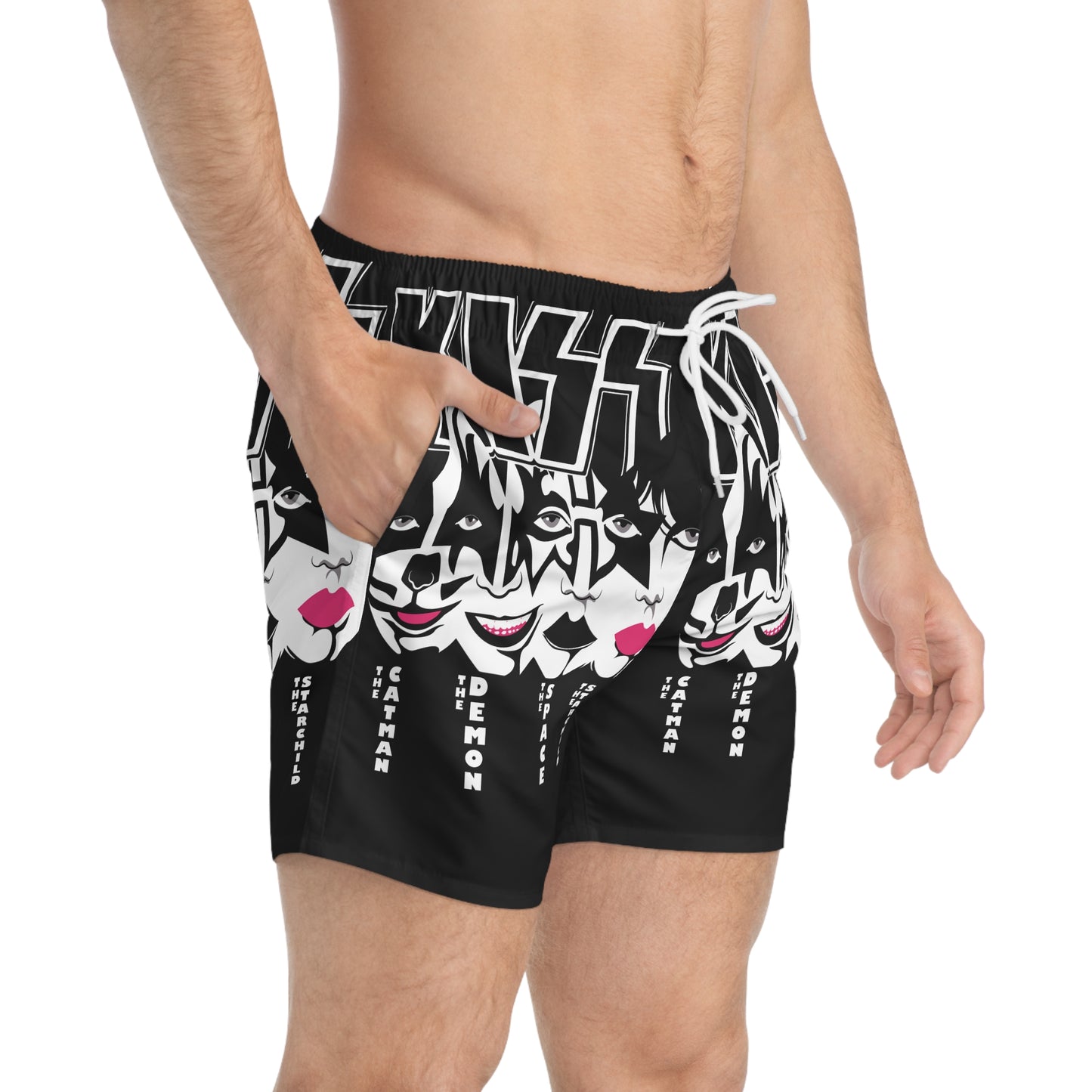 KISS Themed Swim Trunks, Rock Band Beachwear, Summer Swim Shorts, Music Festival, Vacation Wardrobe