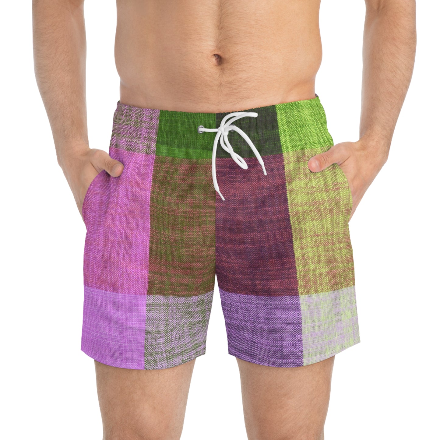 Vibrant Checkered Swim Trunks, Colorful Beachwear, Summer Swim Shorts, Pool Party Essentials, Unisex Vacation Bottoms, Trendy Swimwear
