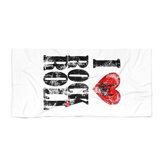I Love Rock n Roll Beach Towel