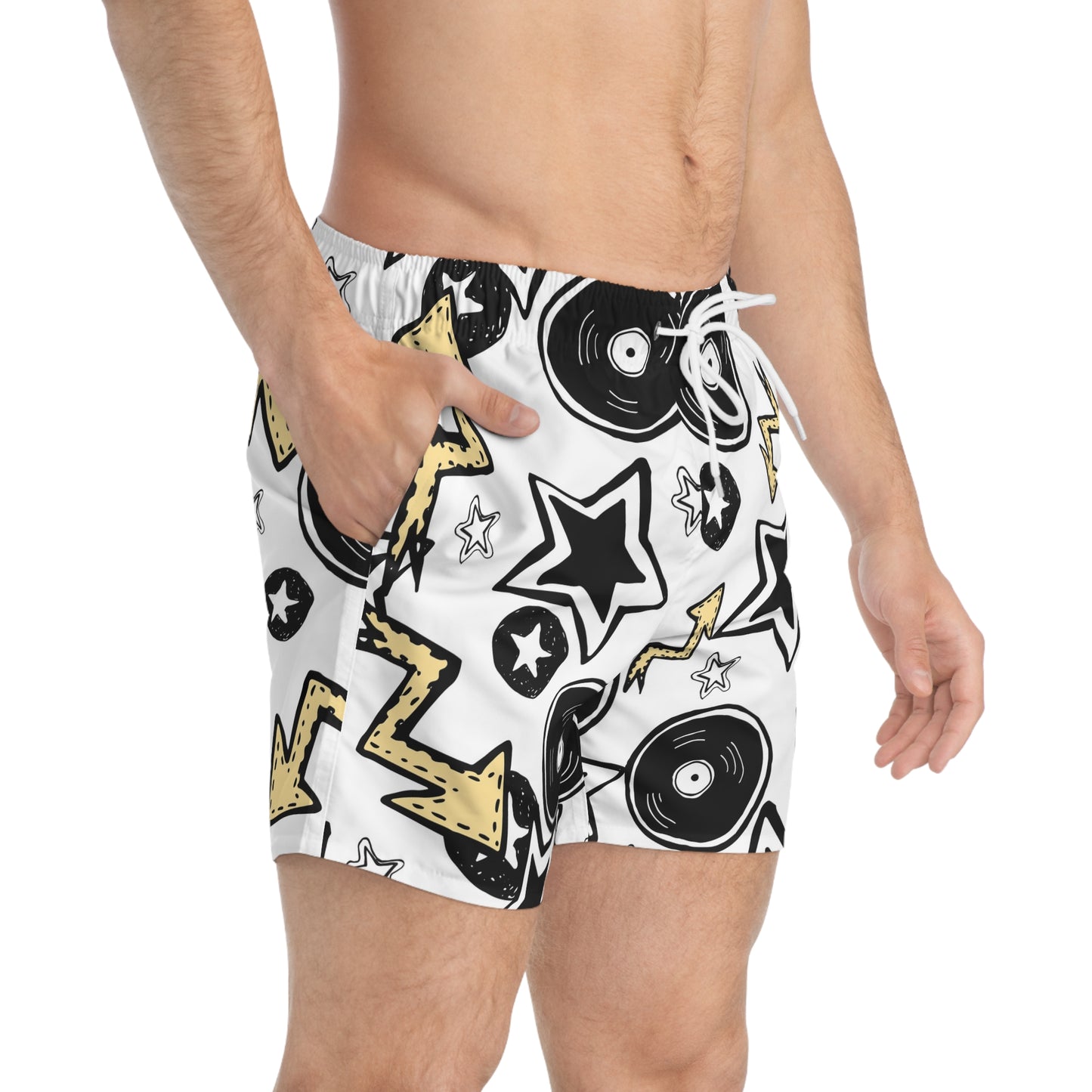 Groovy Music Swim Trunks, Vibrant Beach Shorts, Summer Party Attire, Poolside Essentials, Festivals, Music Lover Gifts