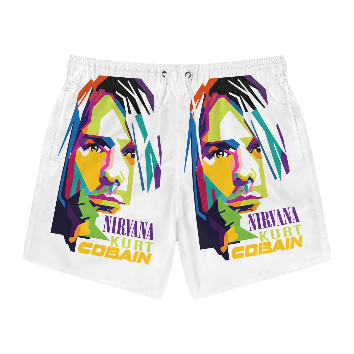 Kurt Cobain Swim Trunks, Vibrant Beachwear for Music Lovers, Perfect for Summer, Festivals, Pool Parties, Gifts for Fans