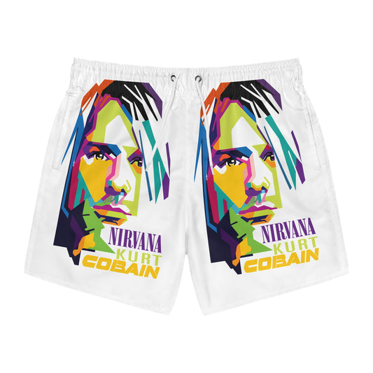 Kurt Cobain Swim Trunks, Vibrant Beachwear for Music Lovers, Perfect for Summer, Festivals, Pool Parties, Gifts for Fans