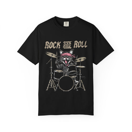 Rock and Roll Unisex Garment-Dyed T-shirt - For Musicians, Concert Lovers, Festive Gatherings, Cool Attire, Casual Hangouts