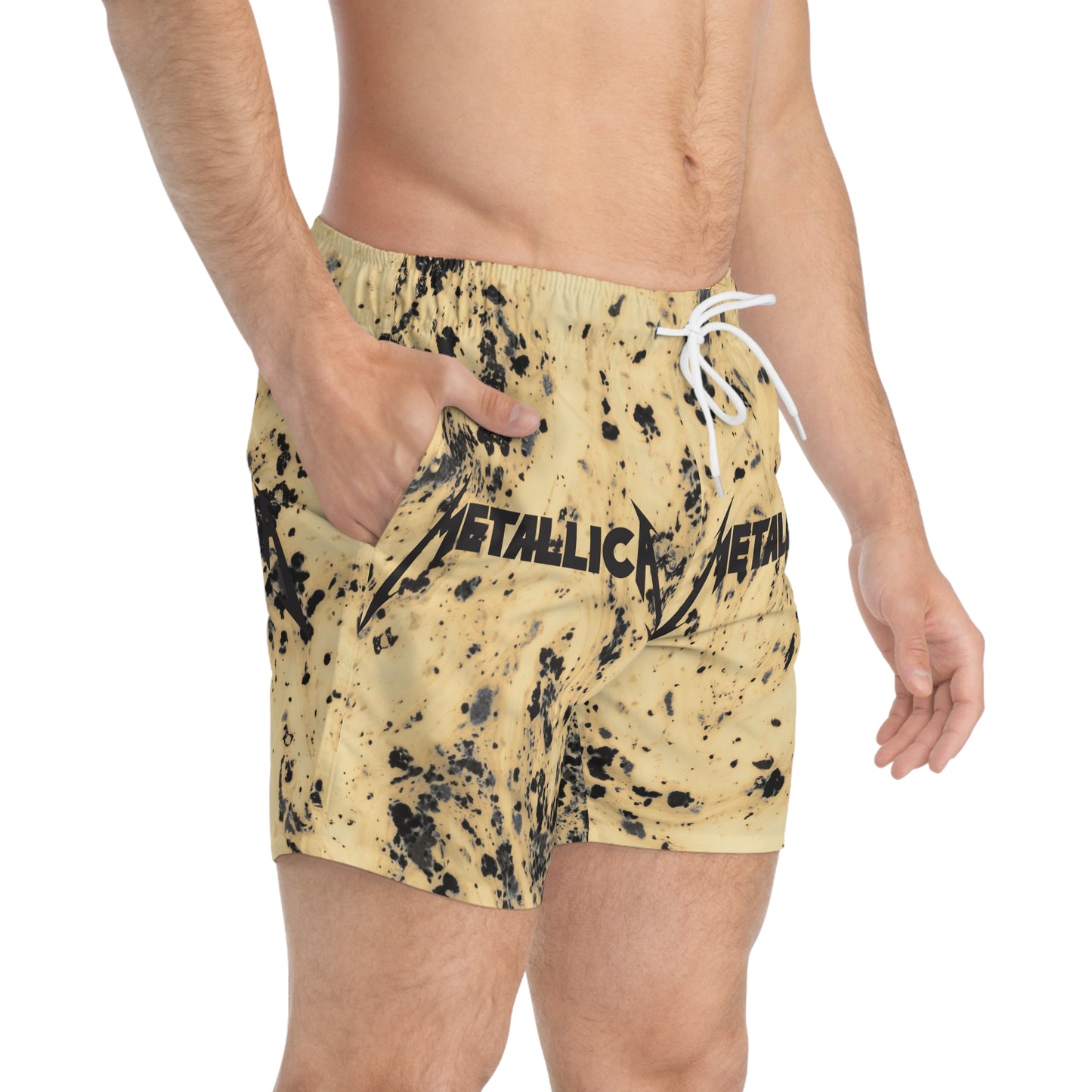Metallica Swim Trunks, Rock Band Swim Shorts, Music Festival Gear, Summer Beach Wear, Men's Swimwear, Edgy Beach Attire