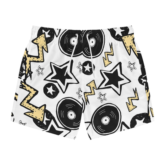 Groovy Music Swim Trunks, Vibrant Beach Shorts, Summer Party Attire, Poolside Essentials, Festivals, Music Lover Gifts