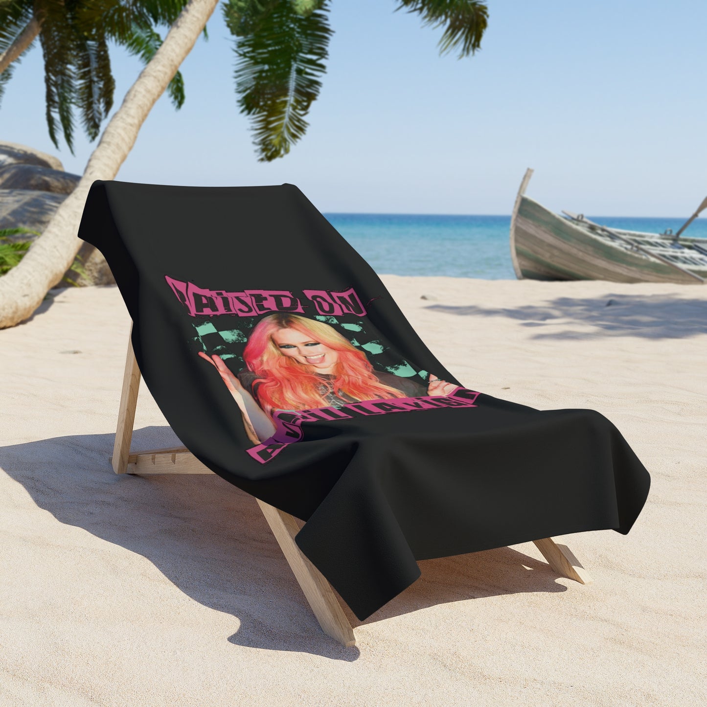 Retro Beach Towel with Avril Lavigne Design - Perfect for Summer, Pool Parties, Gifts for Music Lovers, Beach Days, and Festivals