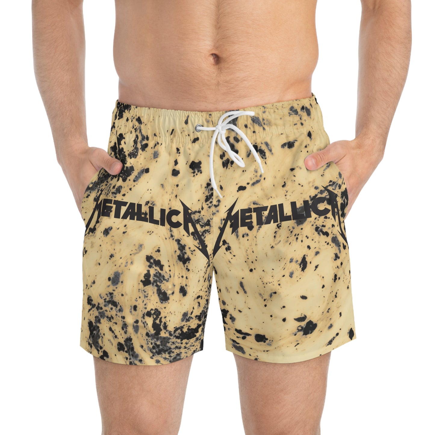 Metallica Swim Trunks, Rock Band Swim Shorts, Music Festival Gear, Summer Beach Wear, Men's Swimwear, Edgy Beach Attire
