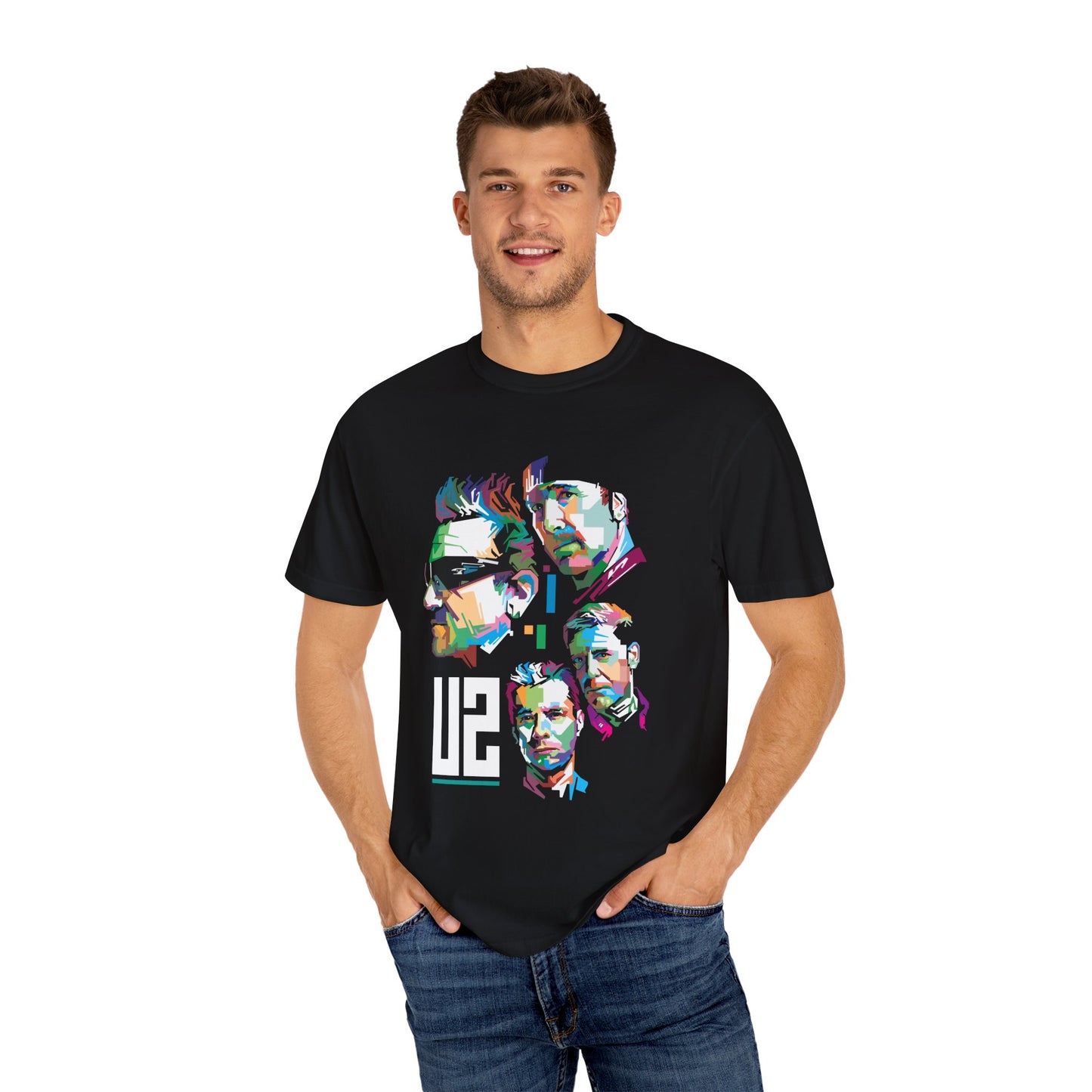 Colorful Graphic T-shirt Featuring Iconic Music Band Art