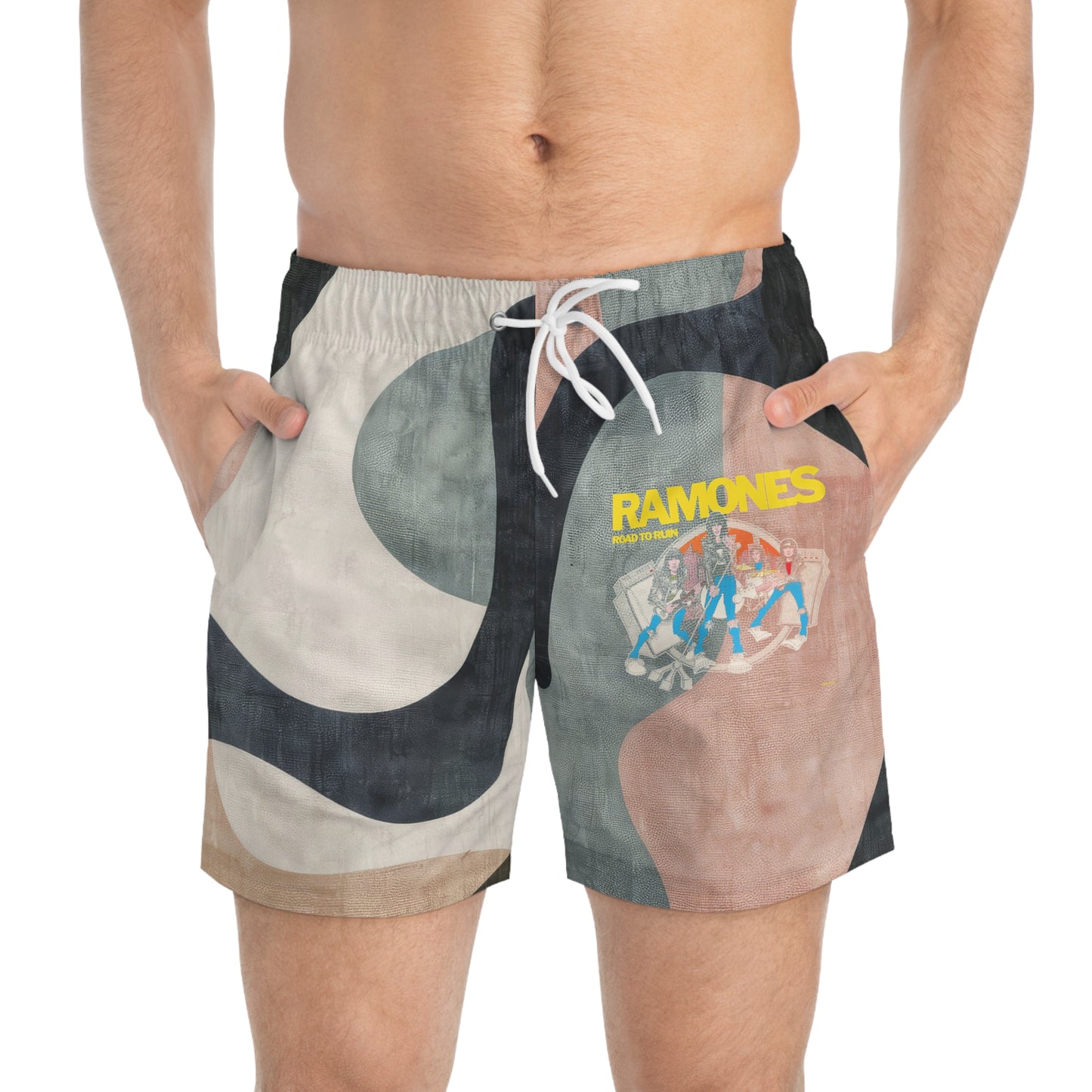 Cool Graphic Swim Trunks, Retro Beach Shorts, Perfect for Summer, Pool Party, Music Lovers, Gift for Him