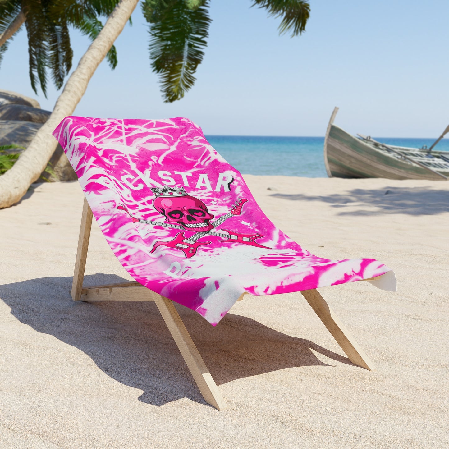 Rockstar Pink Skull Beach Towel - Stylish Summer Accessory, Fun Gift for Beach Lovers, Poolside Essential, Festival Gear, Vibrant Decor