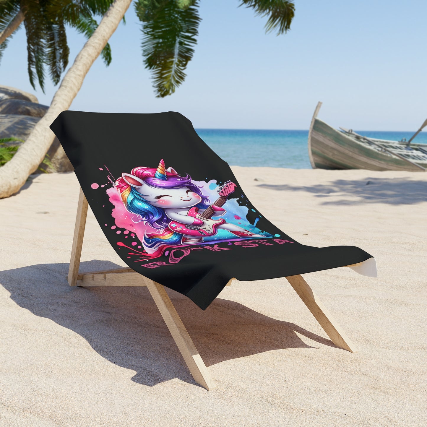 Rock Star Unicorn Beach Towel