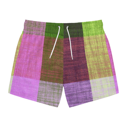 Vibrant Checkered Swim Trunks, Colorful Beachwear, Summer Swim Shorts, Pool Party Essentials, Unisex Vacation Bottoms, Trendy Swimwear