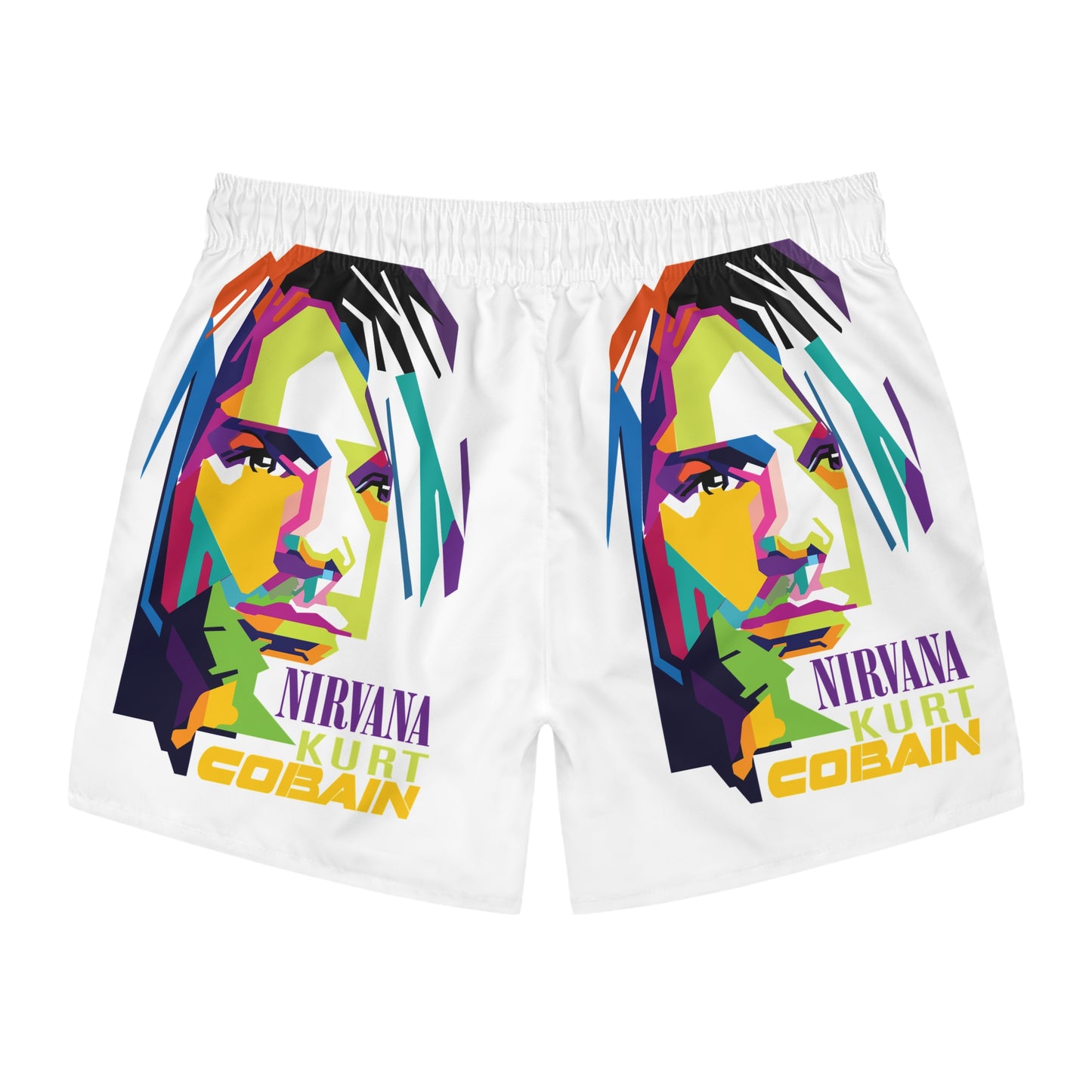 Kurt Cobain Swim Trunks, Vibrant Beachwear for Music Lovers, Perfect for Summer, Festivals, Pool Parties, Gifts for Fans